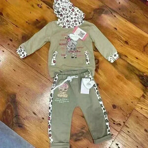 Limonada green animal print track suit set with hood for baby size 12 months NWT